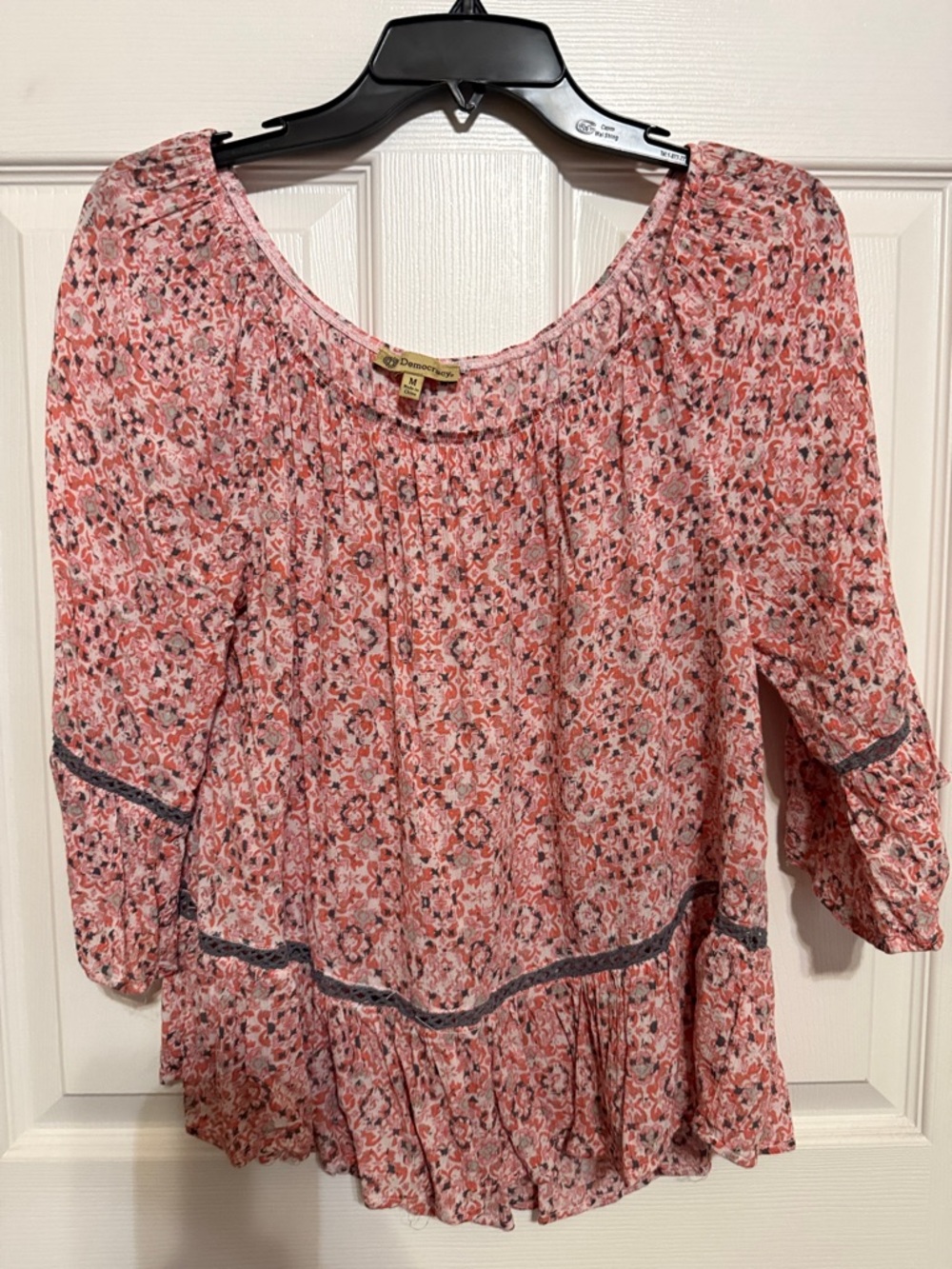 Democracy Pink Floral Boho Peasant Tunic